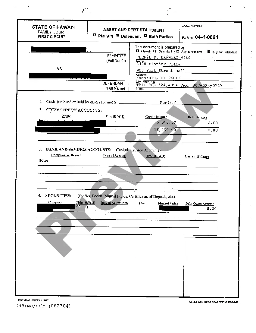 Get A14 Responsive Position Statement of Defendant Cross-Defendant - Income Expense and Asset and Debt Statements Preview A14 Responsive Position Statement of Defendant Cross-Defendant - Income Expense and Asset and Debt Statements