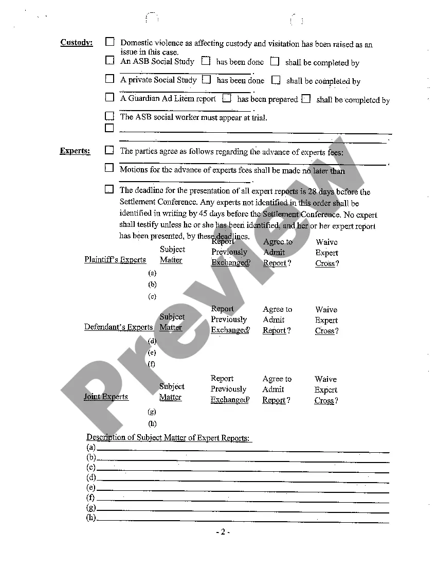 Preview A29 Pretrial Order regarding Contested Divorce With No Children