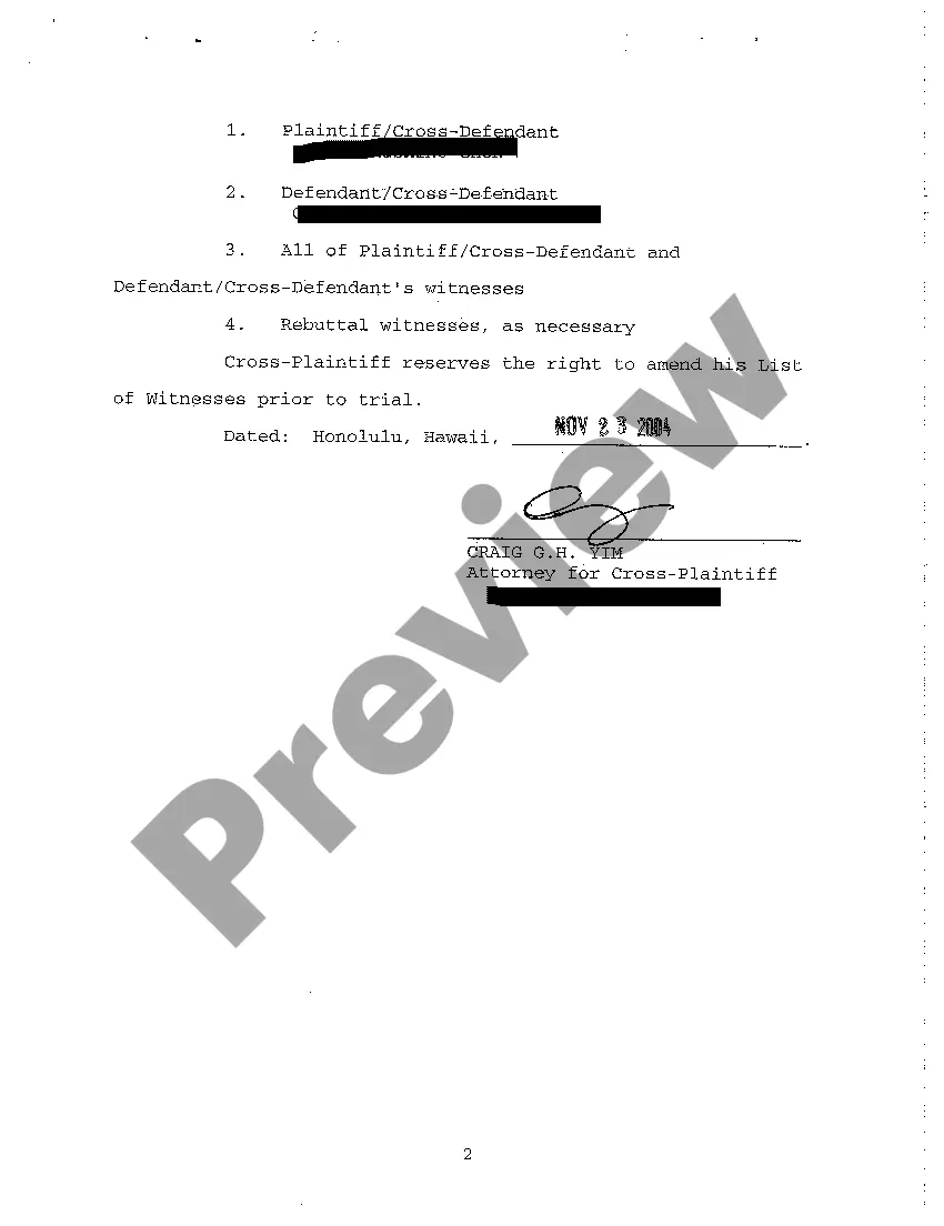 Preview A31 Cross-Plaintiff's List of Witnesses