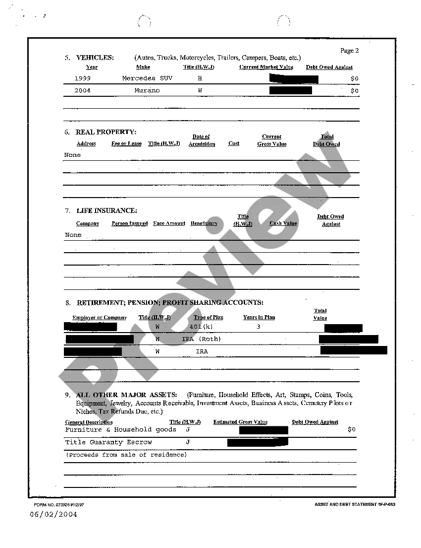 Preview A51 Asset and Debt Statement