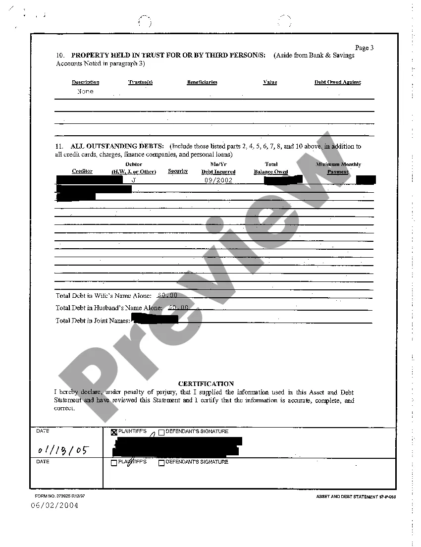 Preview A51 Asset and Debt Statement