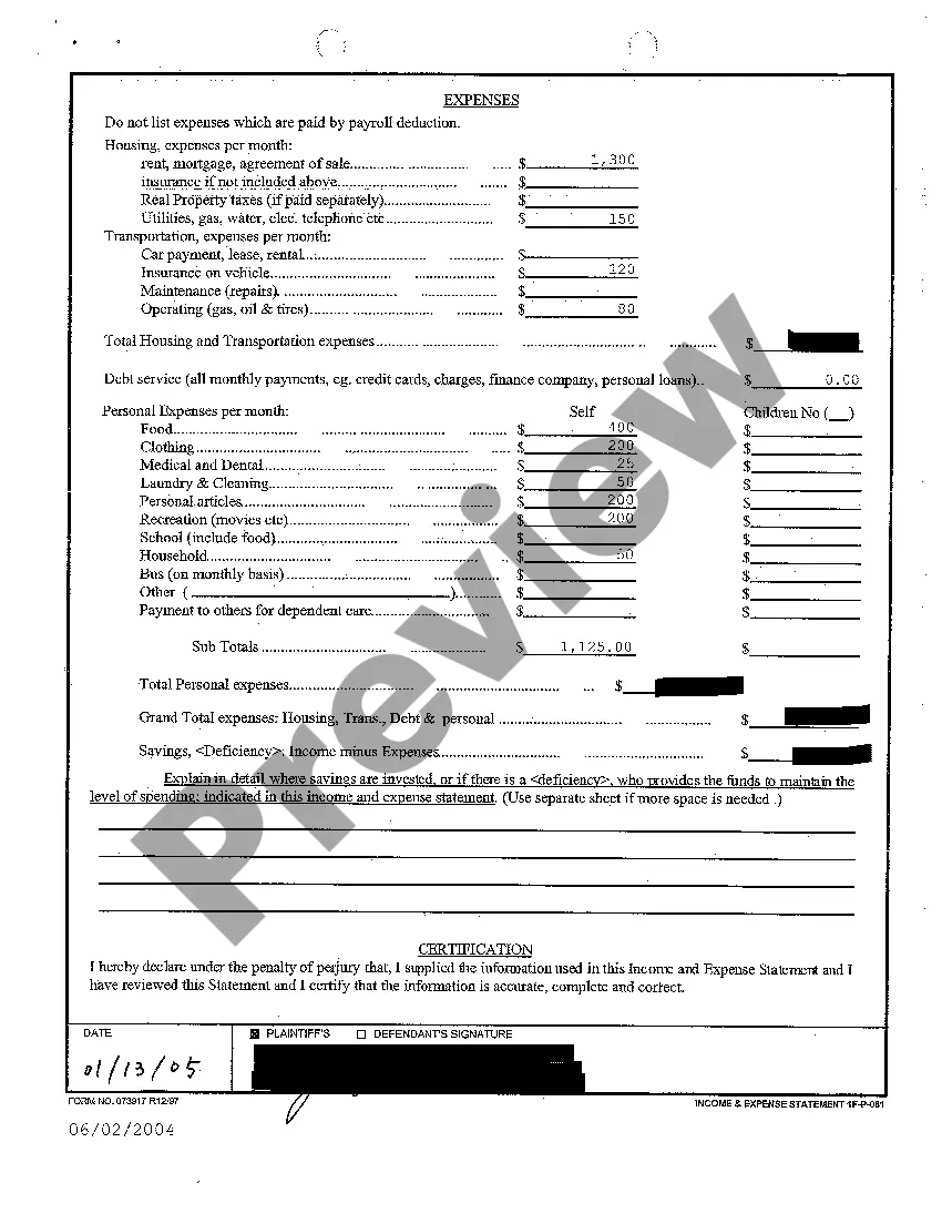 Preview A52 Income and Expense Statement
