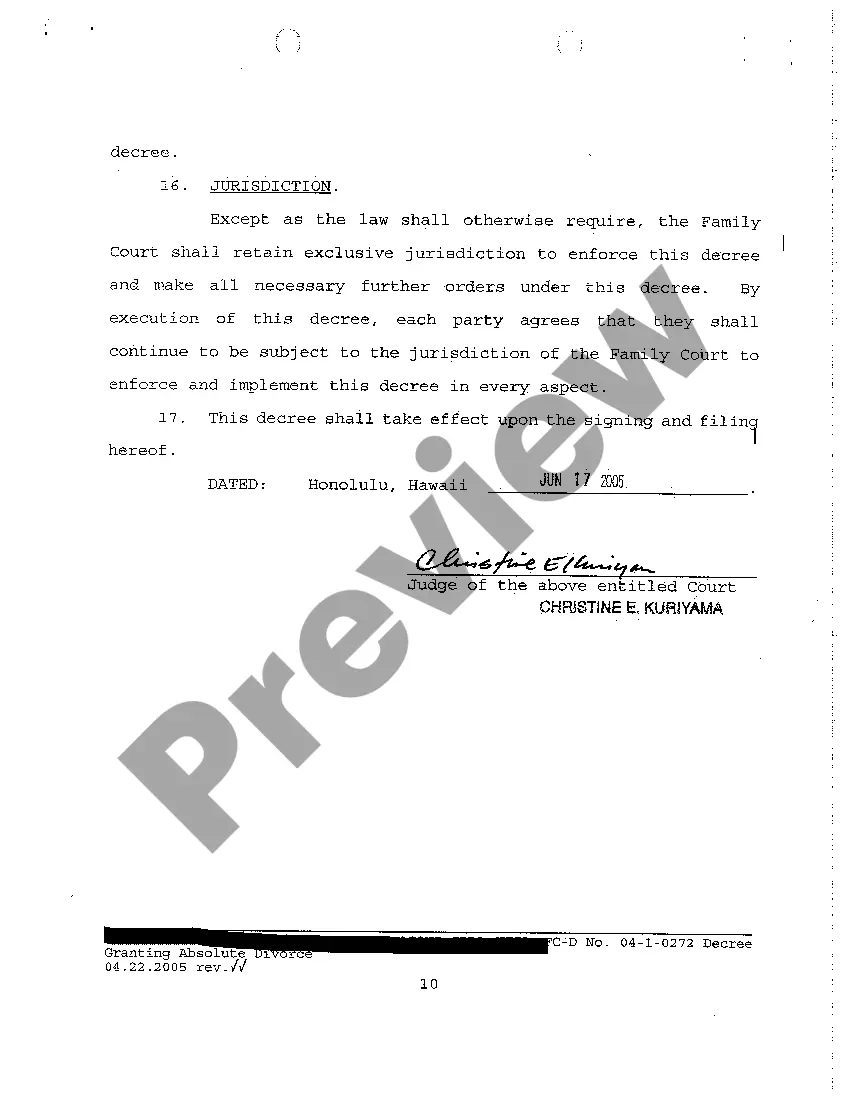 Preview A55 Decree Granting Absolute Divorce regarding Contested Divorce With No Children