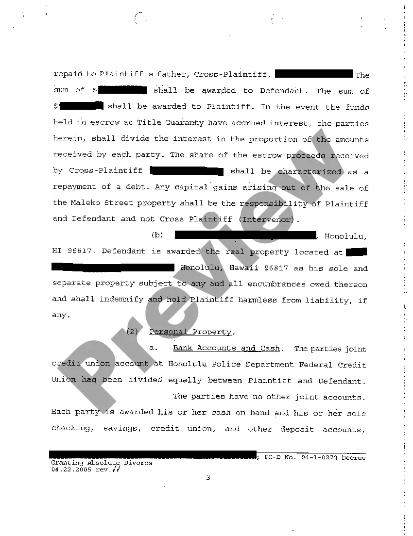 Preview A55 Decree Granting Absolute Divorce regarding Contested Divorce With No Children