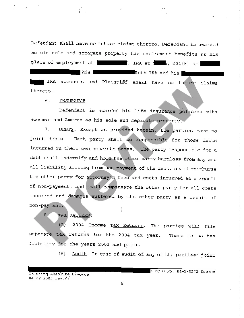 Preview A55 Decree Granting Absolute Divorce regarding Contested Divorce With No Children