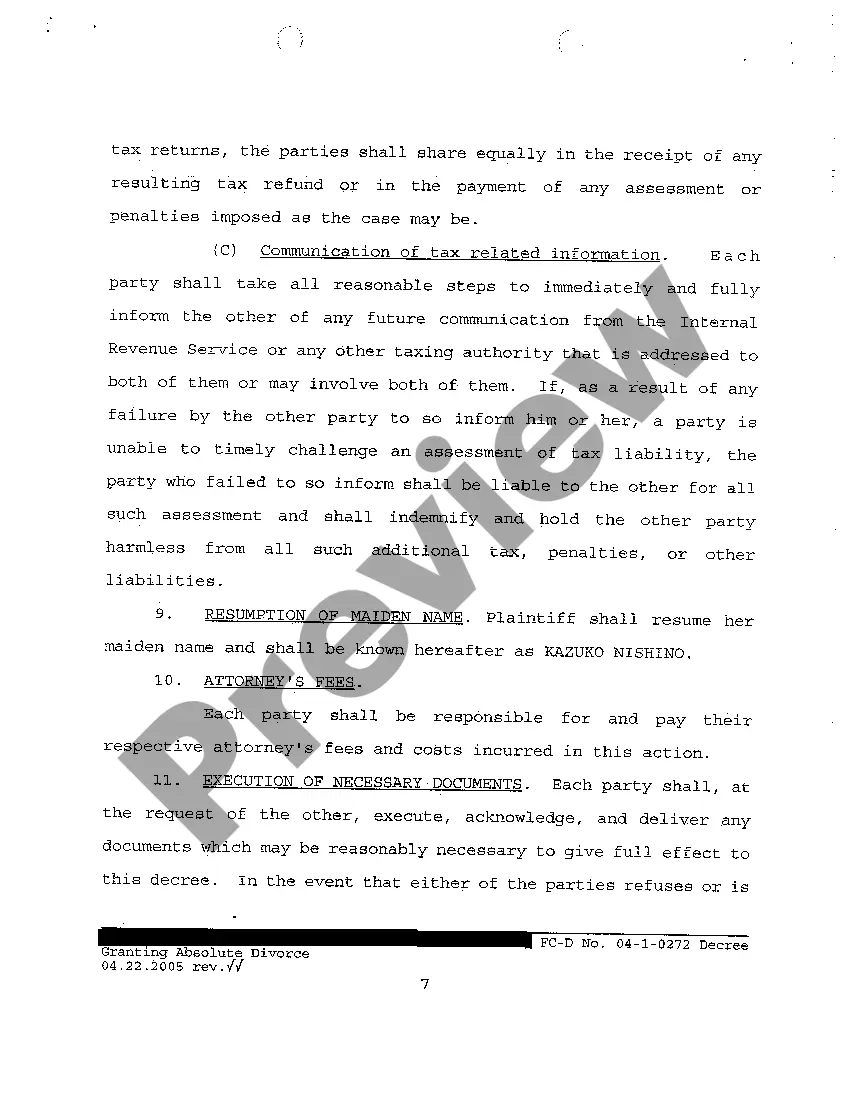 Preview A55 Decree Granting Absolute Divorce regarding Contested Divorce With No Children