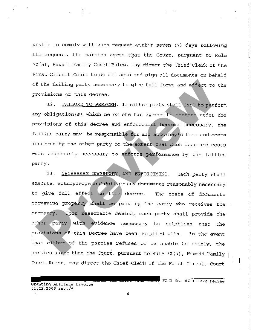 Preview A55 Decree Granting Absolute Divorce regarding Contested Divorce With No Children