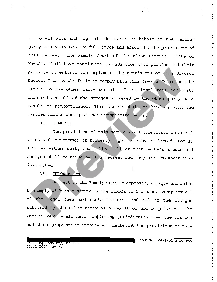 Preview A55 Decree Granting Absolute Divorce regarding Contested Divorce With No Children