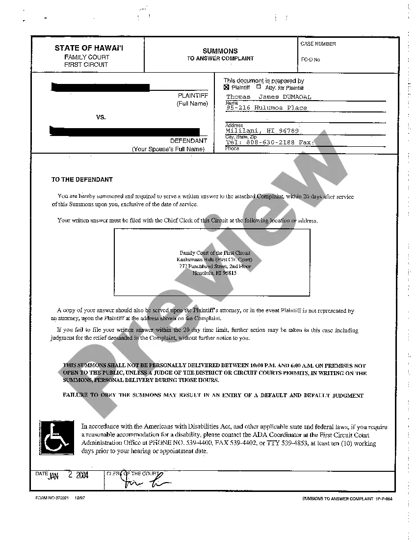 Preview A02 Complaint for Divorce regarding Contested Divorce With Children