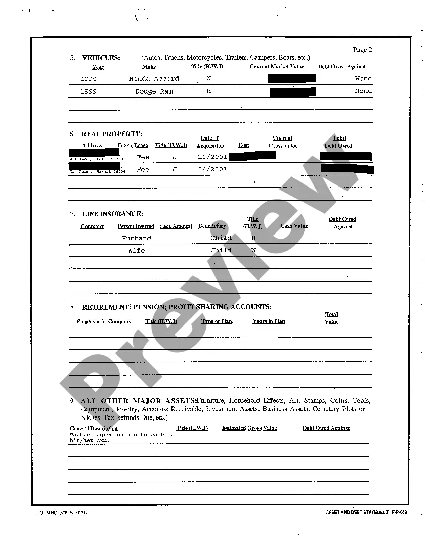 Preview A04 Asset and Debt Statement for Plaintiff