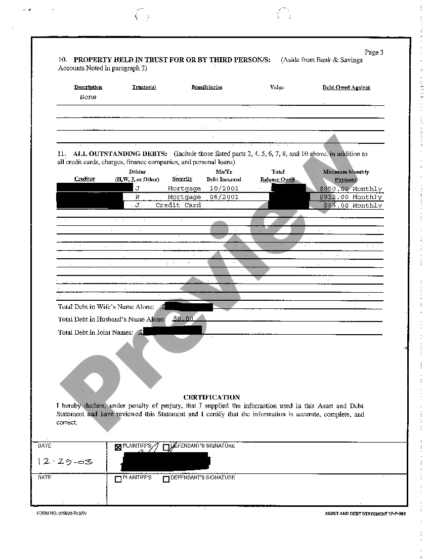 Preview A04 Asset and Debt Statement for Plaintiff