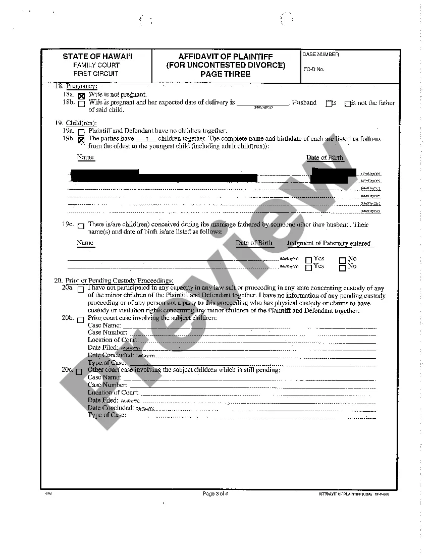 Preview A13 Affidavit of Plaintiff for Uncontested Divorce