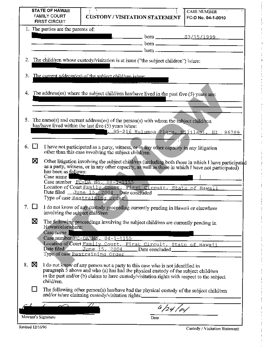 Preview A20 Motion and Affidavit for Pre-Decree Relief regarding Contested Divorce With Children