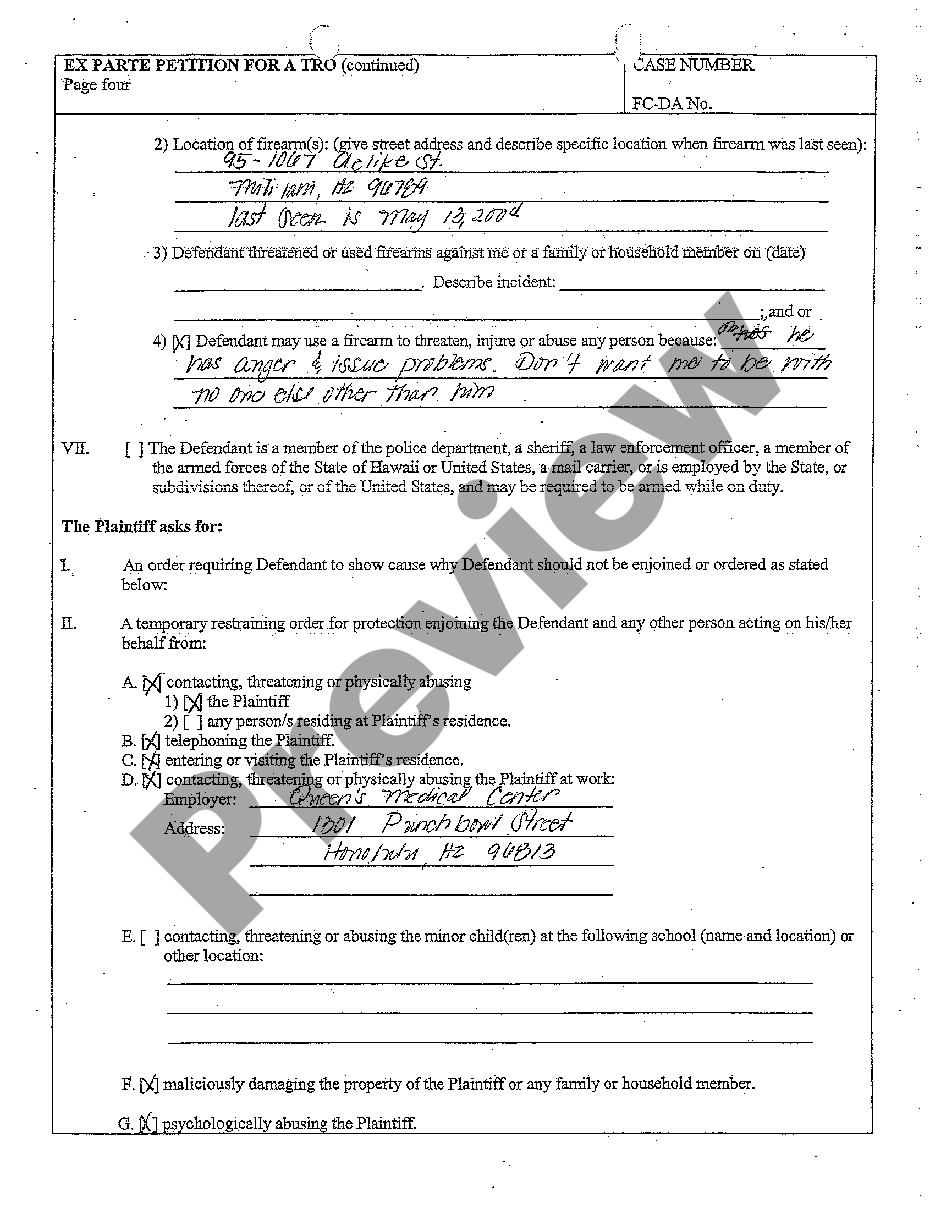 Temporary Restraining Order For Child Custody | US Legal Forms