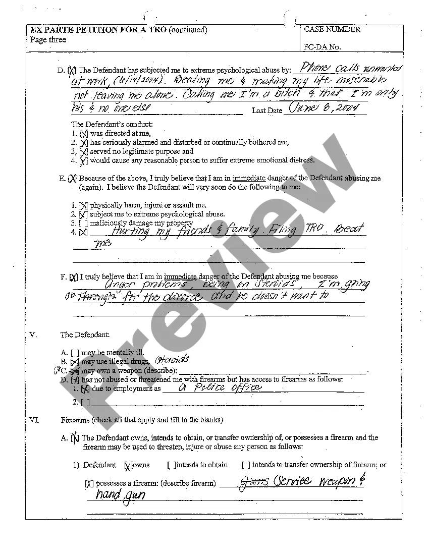 Preview A21 Ex Parte Petition for a Temporary Restraining Order for Protection and Statement