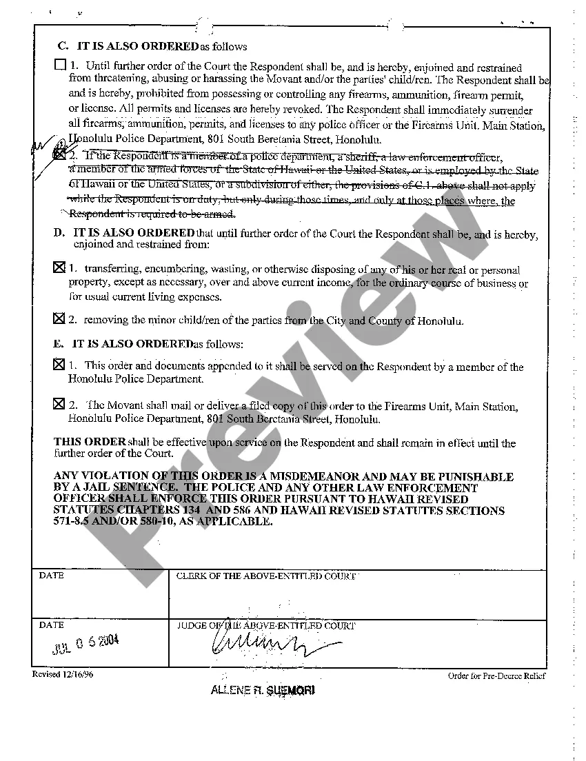 Get A24 Order for Pre-Decree Relief Preview A24 Order for Pre-Decree Relief