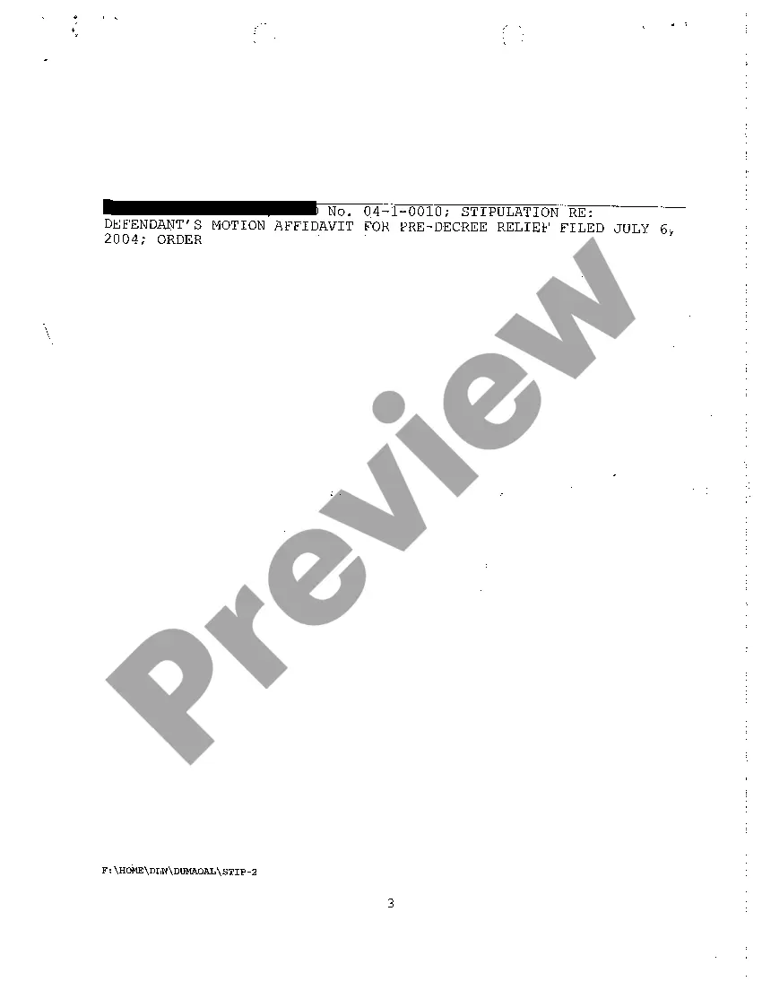 Preview A26 Stipulation regarding Defendant's Motion and Affidavit for Pre-Decree Relief