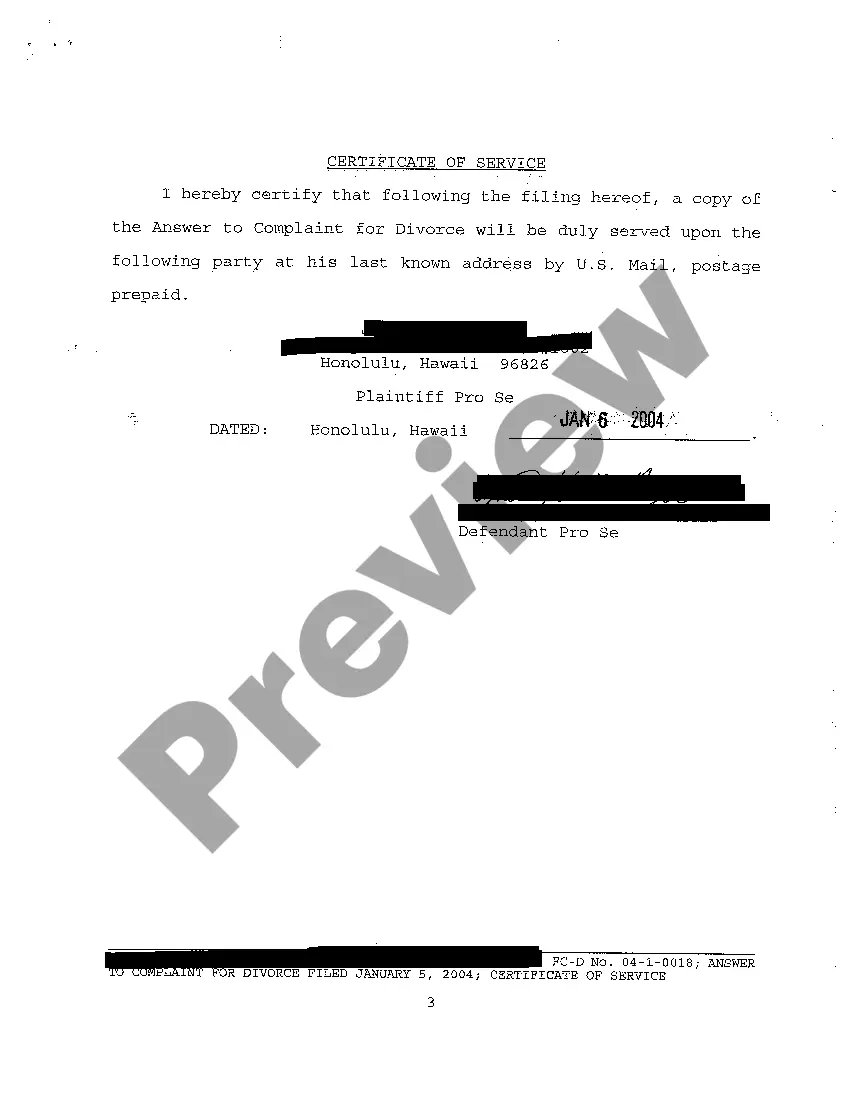 Preview A04 Answer to Complaint for Divorce regarding Contested Divorce With Children