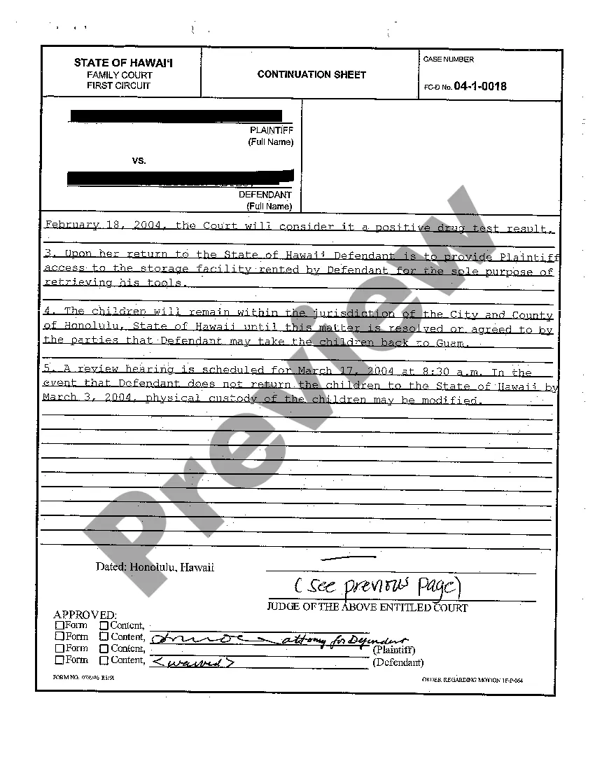 Preview A14 Order for Pre-Decree Relief regarding Contested Divorce With Children