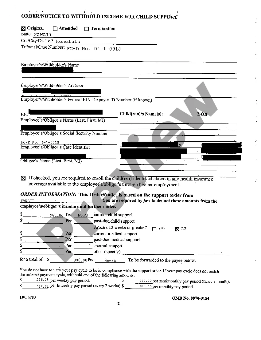 Get A15 Original Order - Notice to Withhold Income for Child Support Preview A15 Original Order - Notice to Withhold Income for Child Support
