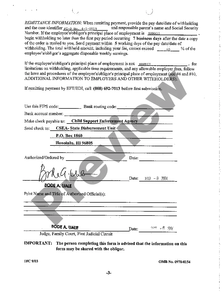 Get A15 Original Order - Notice to Withhold Income for Child Support Preview A15 Original Order - Notice to Withhold Income for Child Support