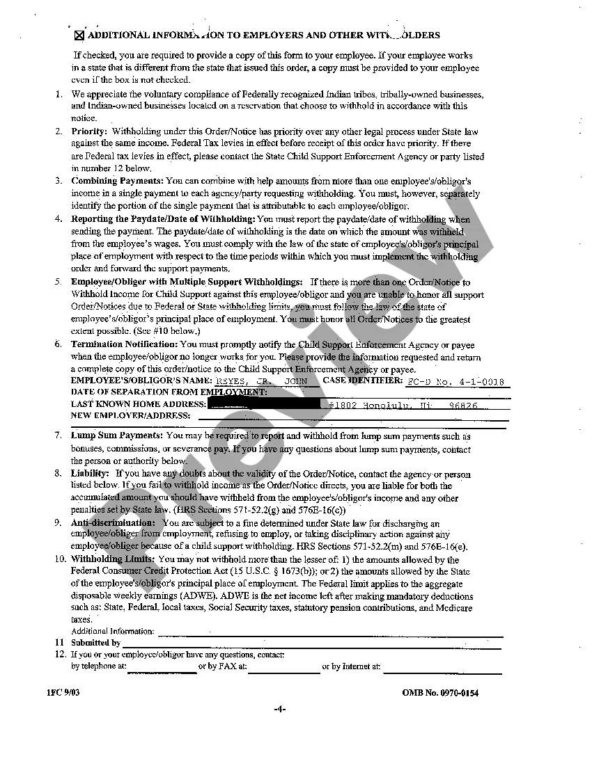 Get A15 Original Order - Notice to Withhold Income for Child Support Preview A15 Original Order - Notice to Withhold Income for Child Support