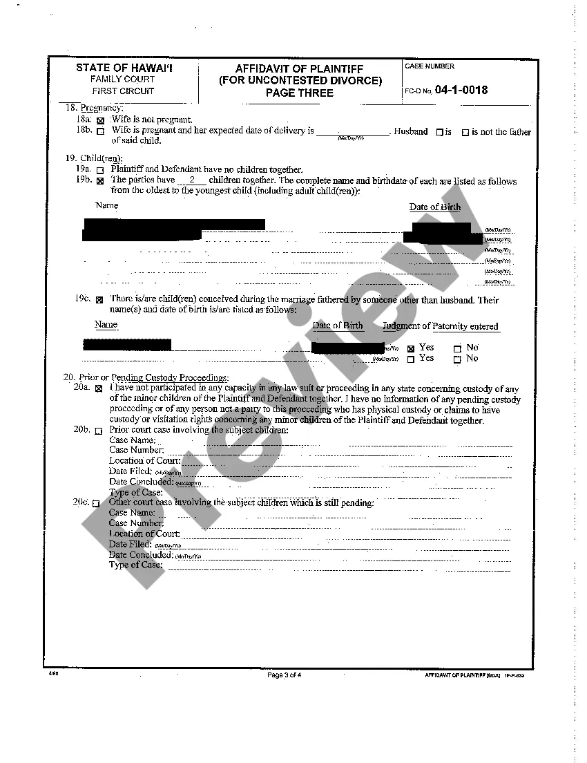 Preview A28 Affidavit of Plaintiff for Uncontested Divorce