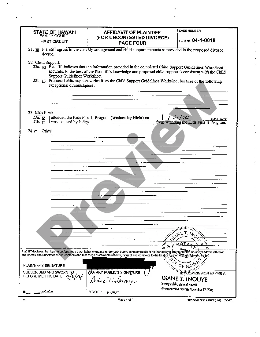 Preview A28 Affidavit of Plaintiff for Uncontested Divorce