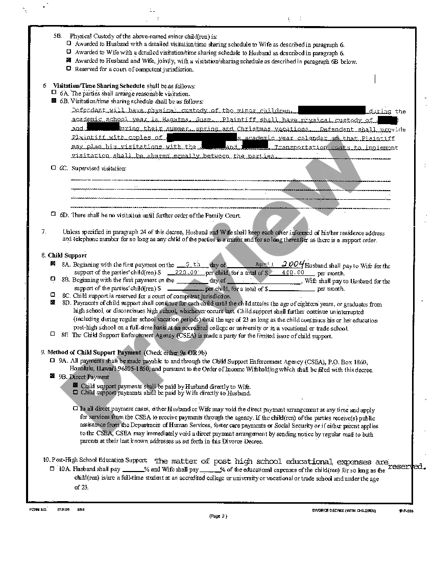 Preview A29 Divorce Decree with Children regarding Contested Divorce With Children