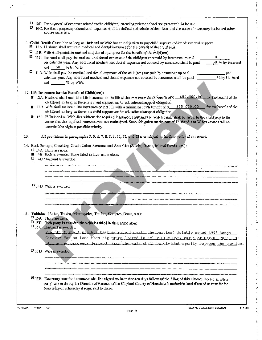 Preview A29 Divorce Decree with Children regarding Contested Divorce With Children