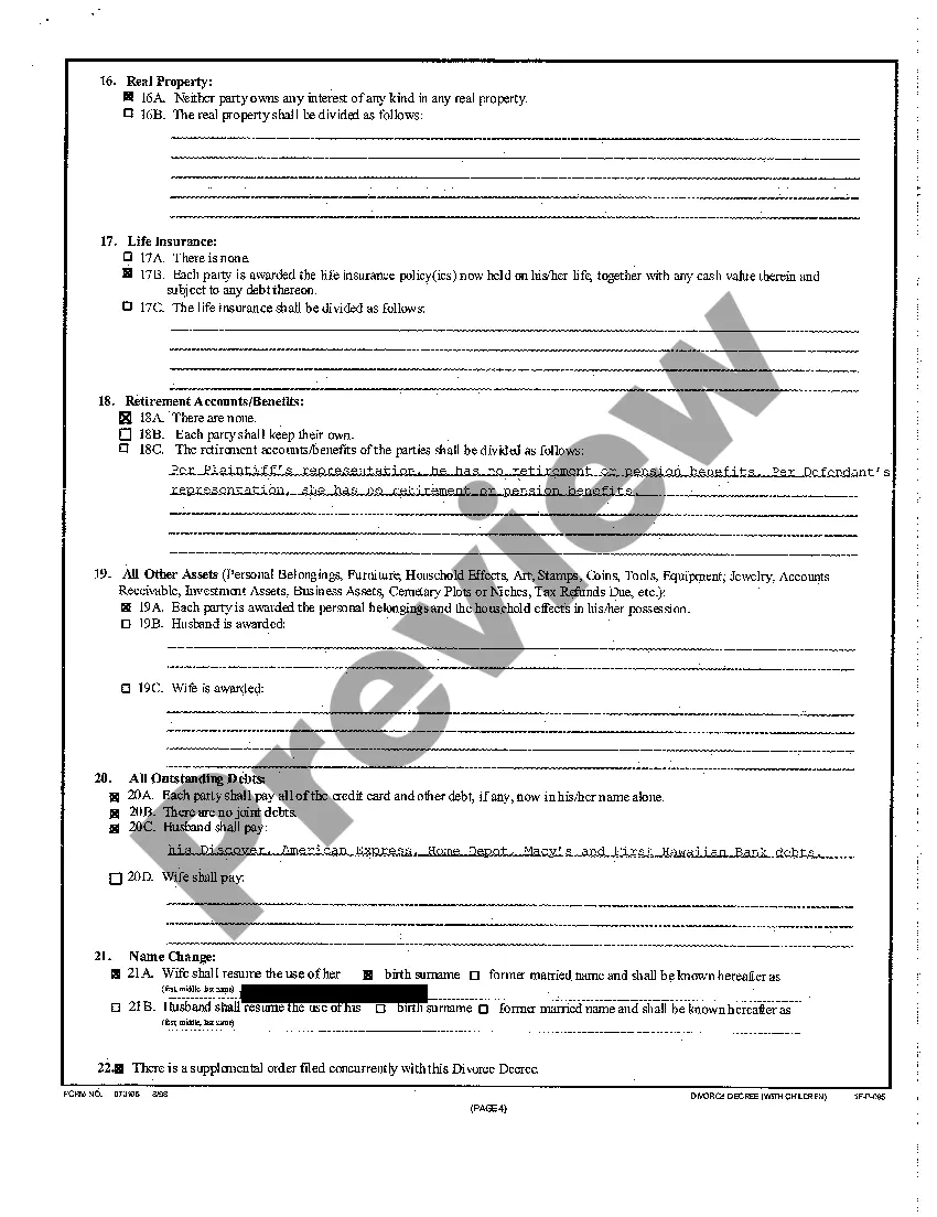 Preview A29 Divorce Decree with Children regarding Contested Divorce With Children