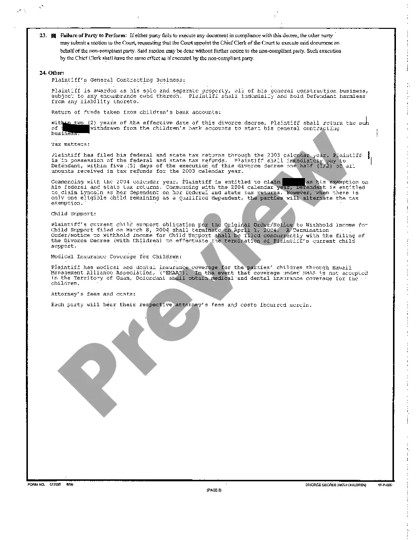 Preview A29 Divorce Decree with Children regarding Contested Divorce With Children