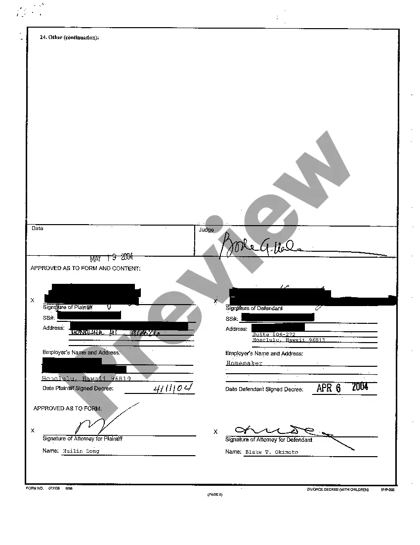 Preview A29 Divorce Decree with Children regarding Contested Divorce With Children