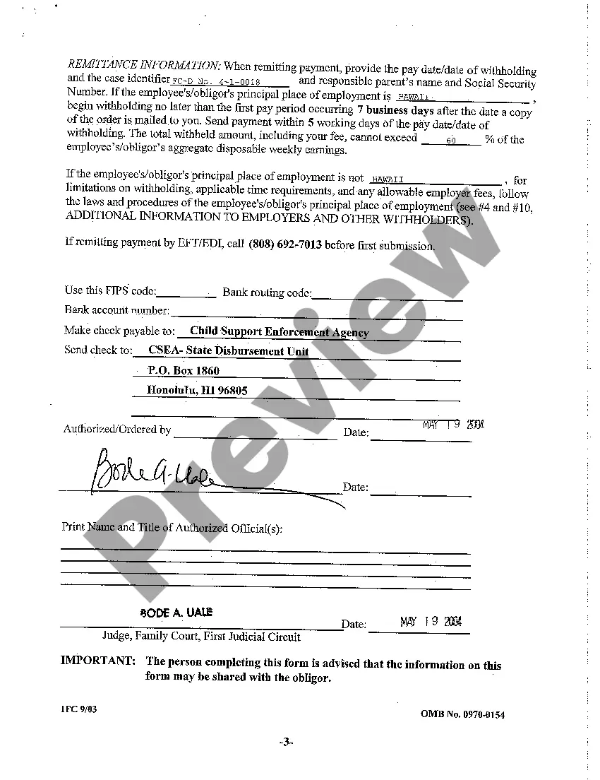 Preview A31 Termination Order - Notice to Withhold Income for Child Support regarding Contested Divorce With Children