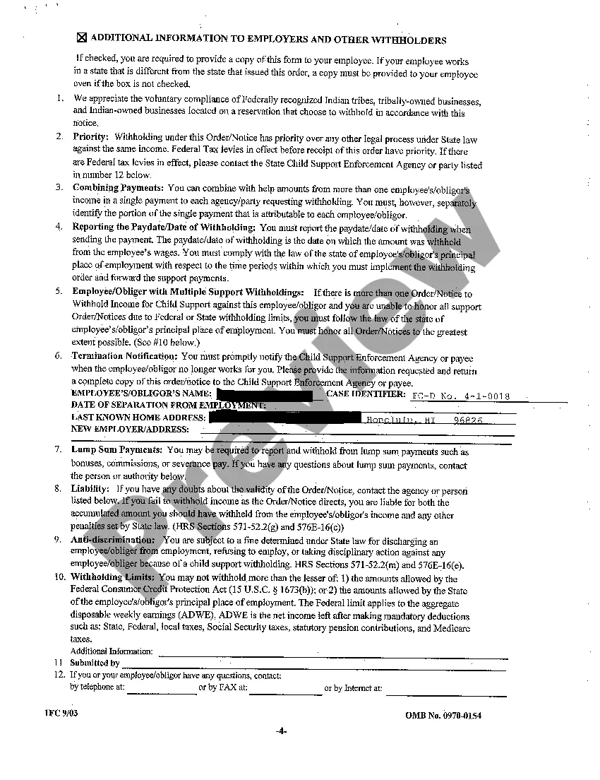 Preview A31 Termination Order - Notice to Withhold Income for Child Support regarding Contested Divorce With Children