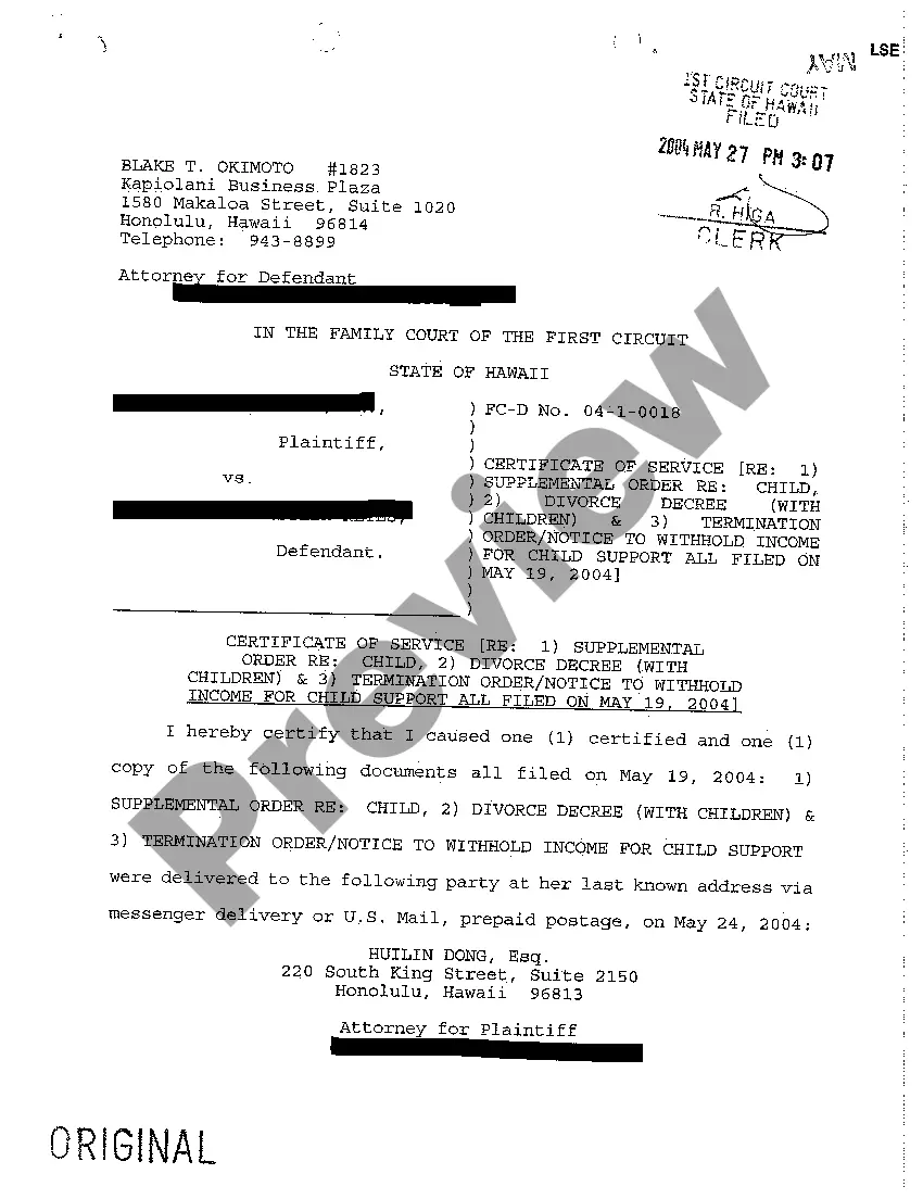 Preview A31 Termination Order - Notice to Withhold Income for Child Support regarding Contested Divorce With Children