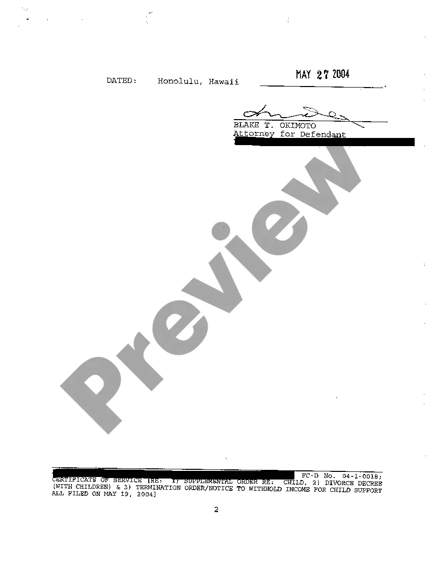 Preview A31 Termination Order - Notice to Withhold Income for Child Support regarding Contested Divorce With Children
