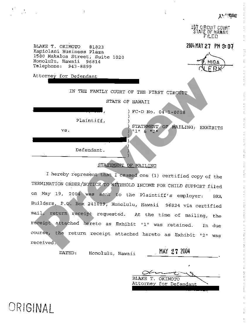 Preview A31 Termination Order - Notice to Withhold Income for Child Support regarding Contested Divorce With Children