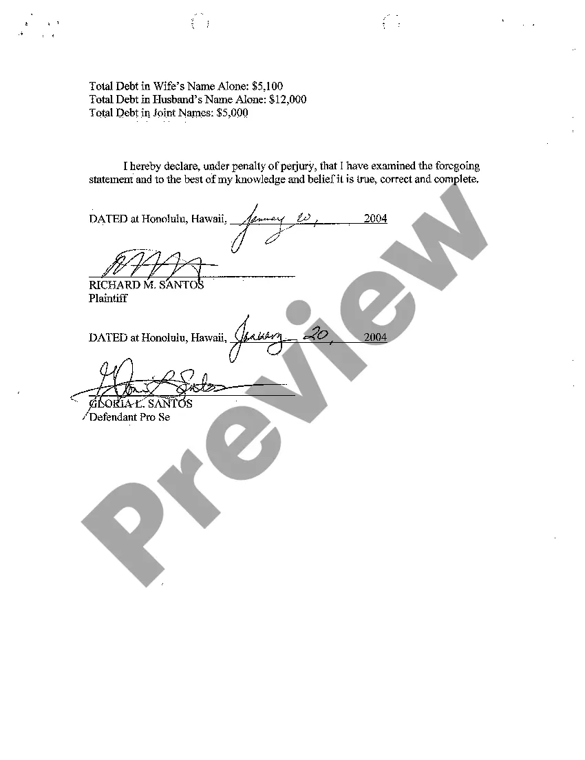 Preview A05 Combined Asset and Debt Statement of Plaintiff and Defendant
