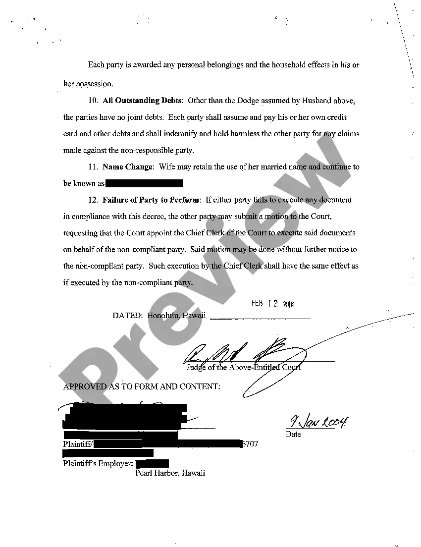 Preview A06 Divorce Decree regarding Uncontested Divorce With No Children