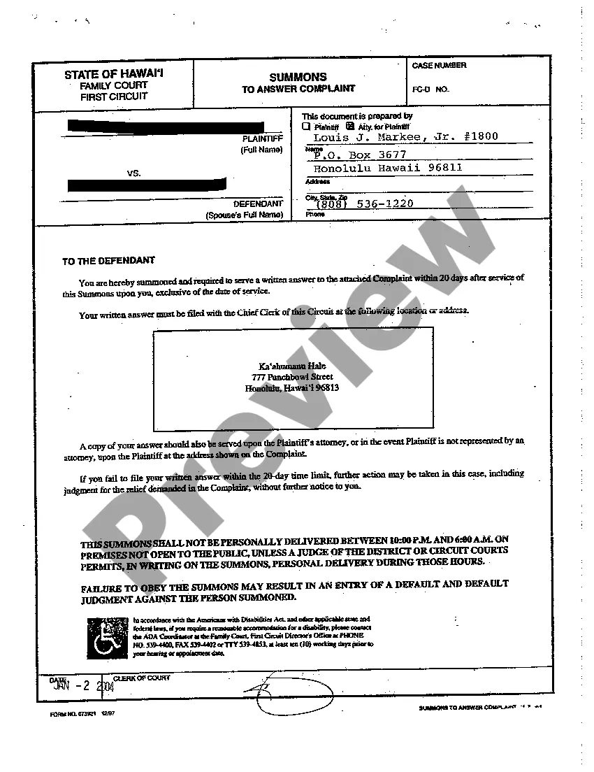 Preview A02 Complaint for Divorce regarding Uncontested Divorce With No Children