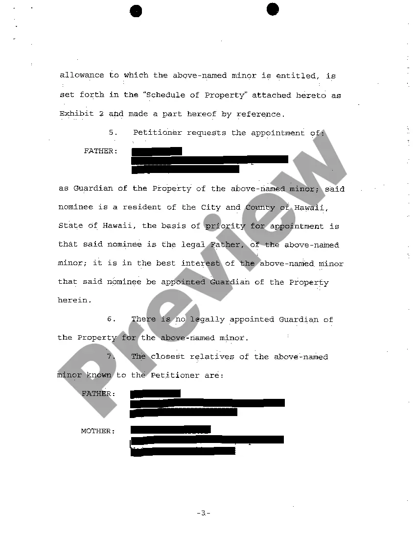 Preview A01 Petition for Appointment of Guardian of Minor and Property and Authority to Compromise Settlement of Claims