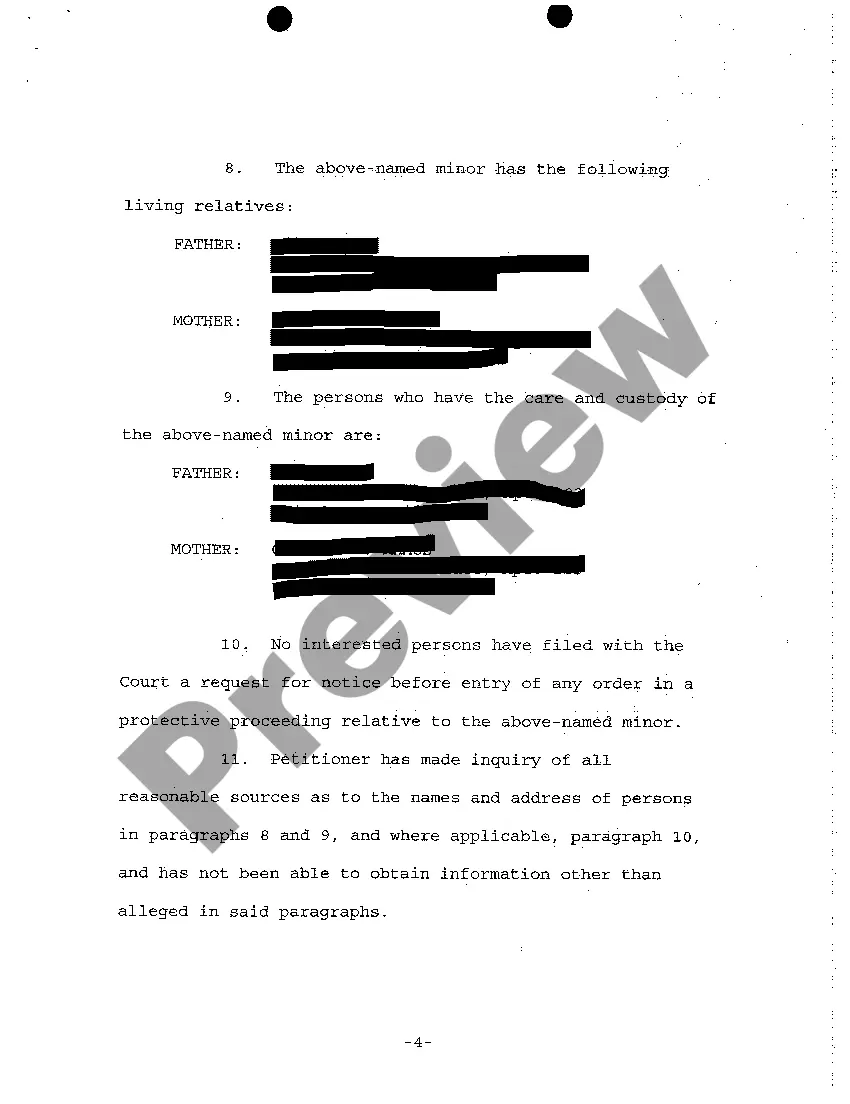 Preview A01 Petition for Appointment of Guardian of Minor and Property and Authority to Compromise Settlement of Claims