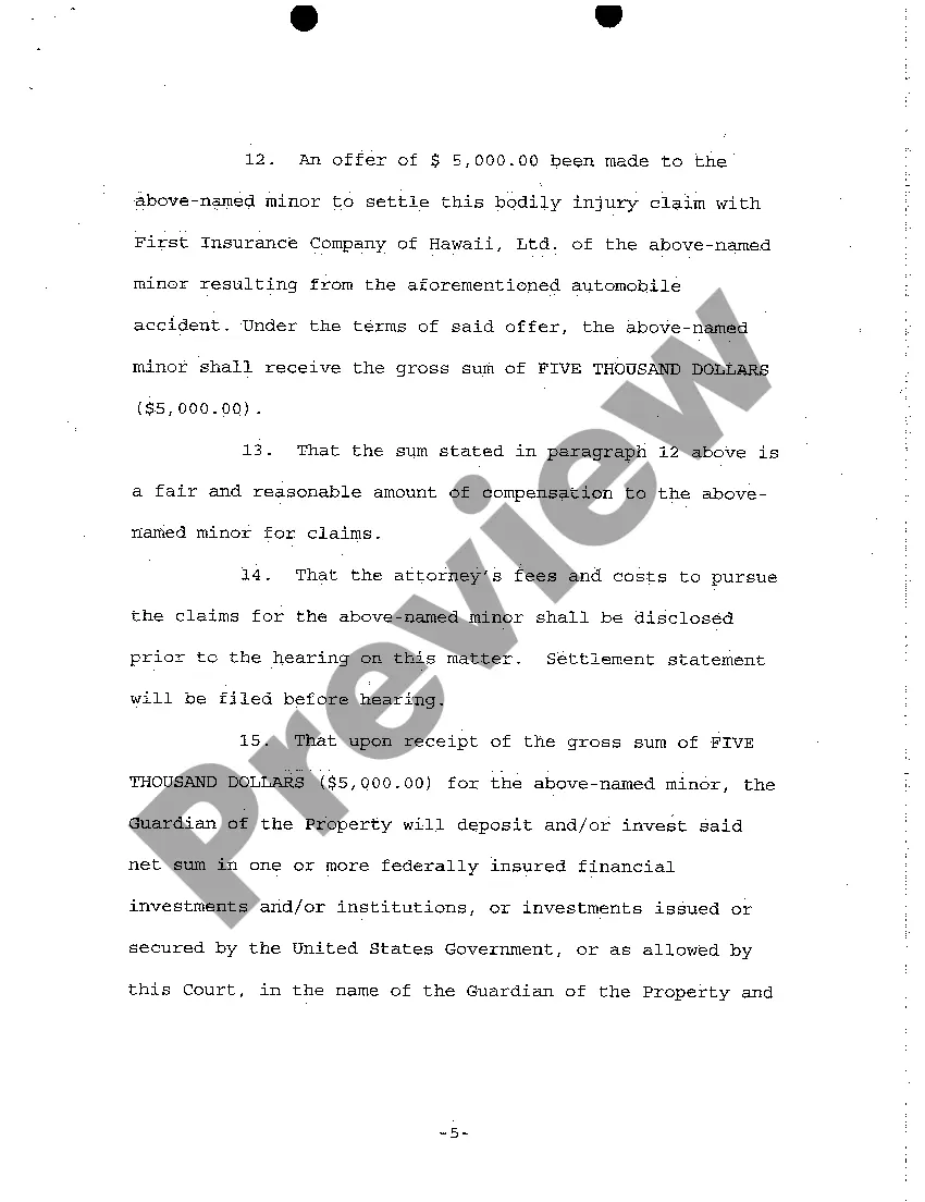 Preview A01 Petition for Appointment of Guardian of Minor and Property and Authority to Compromise Settlement of Claims