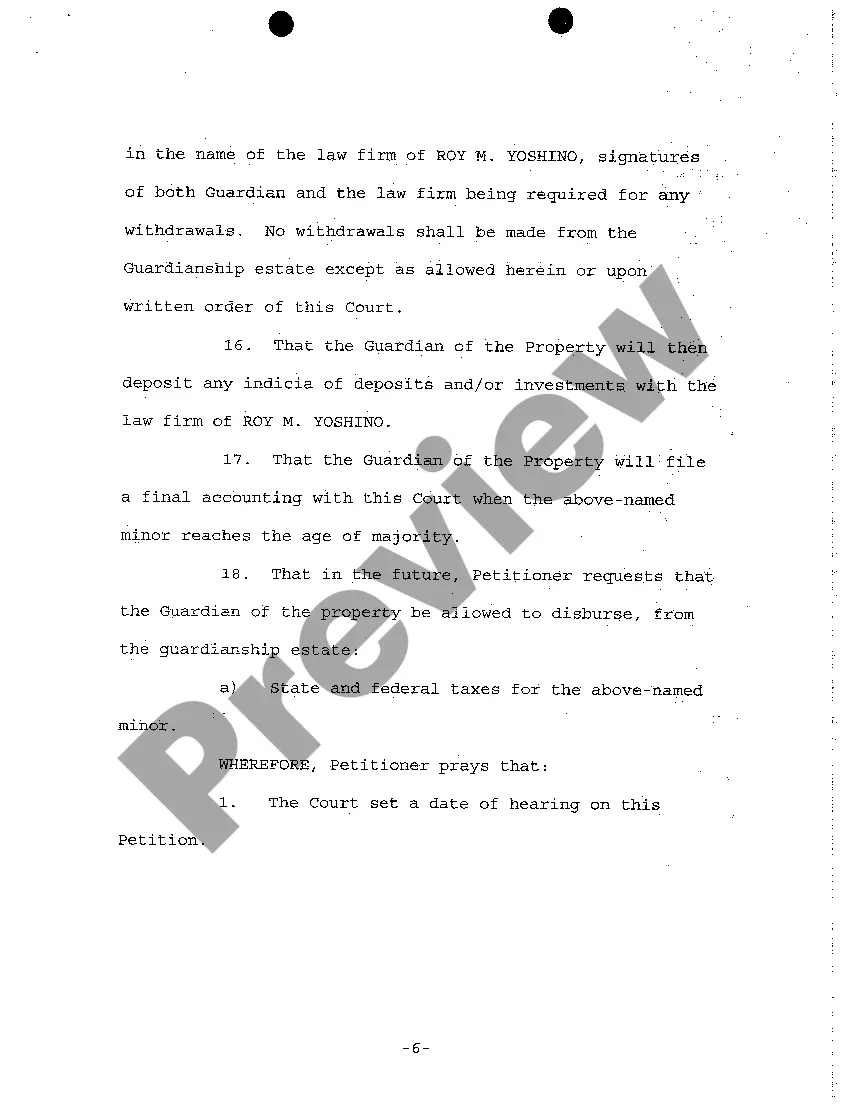 Preview A01 Petition for Appointment of Guardian of Minor and Property and Authority to Compromise Settlement of Claims