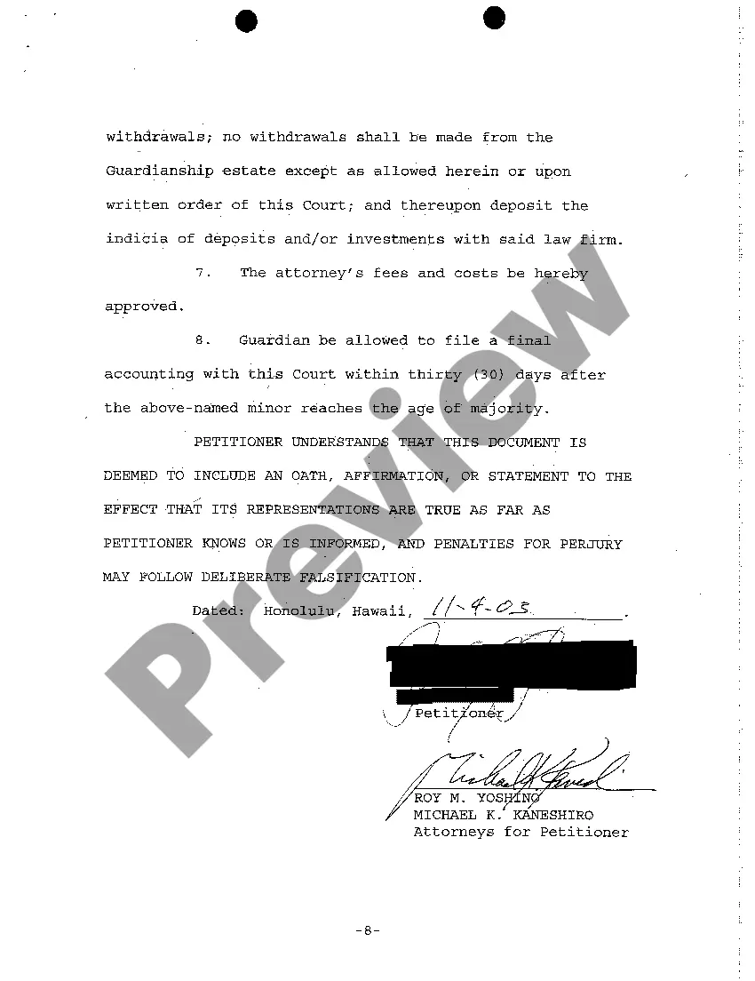 Preview A01 Petition for Appointment of Guardian of Minor and Property and Authority to Compromise Settlement of Claims