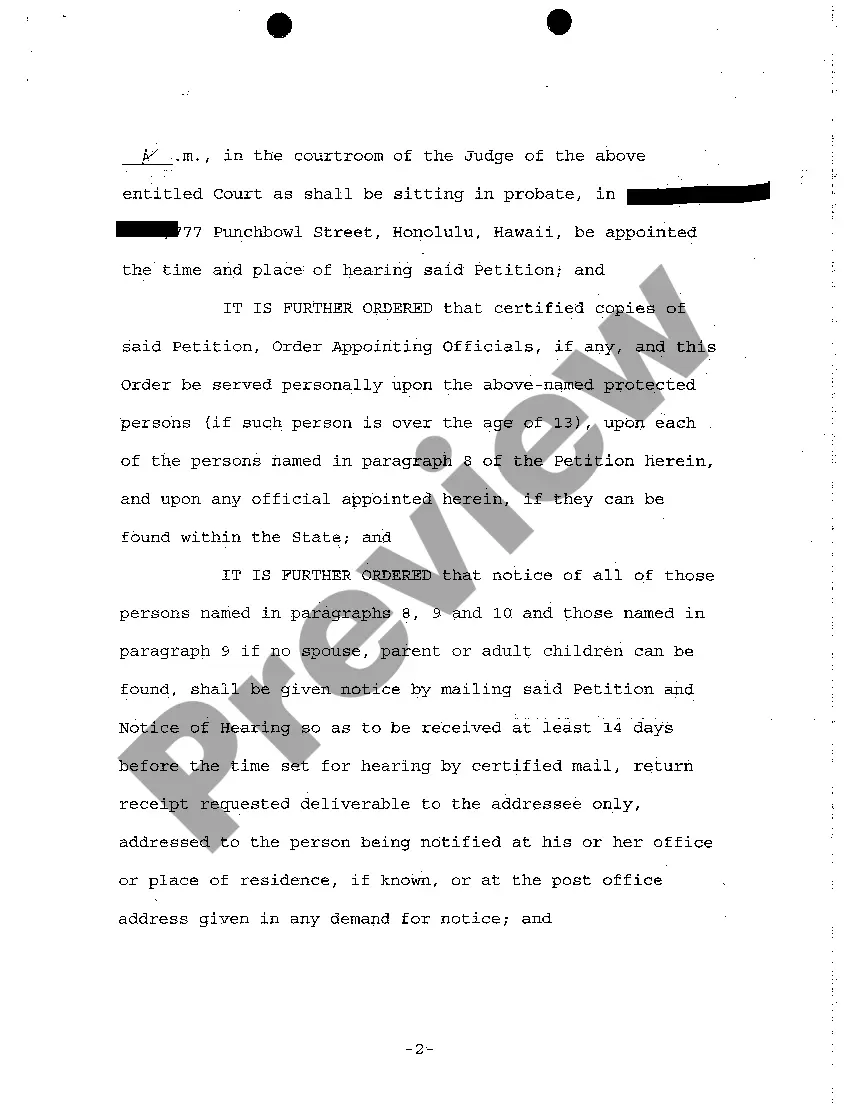 Preview A04 Order of Notice of Hearing Petition for Appointment of Guardian of the Property and Authority to Compromise Settlement of Claims