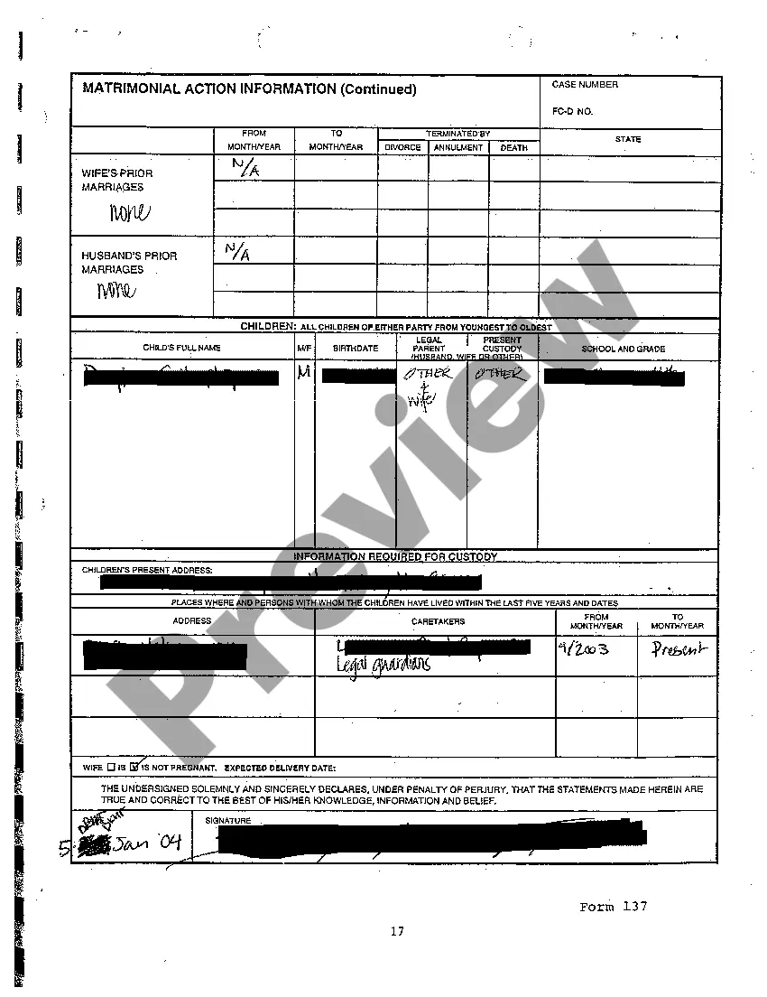 Preview A01 Matrimonial Action Information regarding Annulment