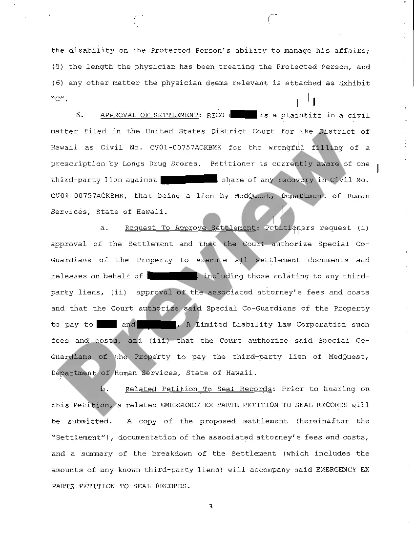 Get A01 Petition for Protective Arrangement to Authorize Compromise of Claim and for Approval of Trust Preview A01 Petition for Protective Arrangement to Authorize Compromise of Claim and for Approval of Trust