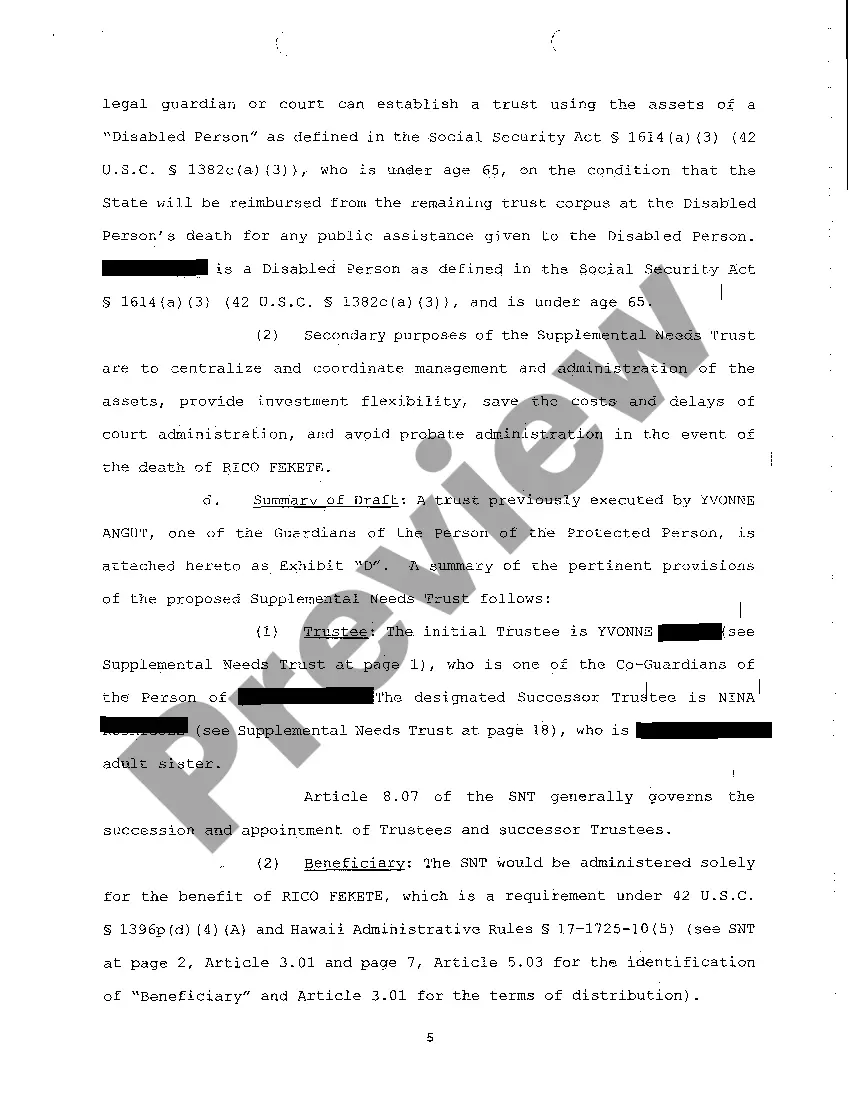 Get A01 Petition for Protective Arrangement to Authorize Compromise of Claim and for Approval of Trust Preview A01 Petition for Protective Arrangement to Authorize Compromise of Claim and for Approval of Trust
